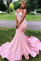 Glamorous Blushing Pink Straps Appliques Sequins Mermaid Prom Dresses Glamorous Blushing Pink Straps Appliques Sequins Mermaid Prom Dresses