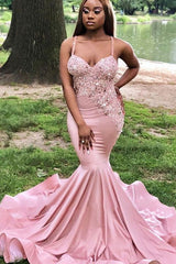 Glamorous Blushing Pink Straps Appliques Sequins Mermaid Prom Dresses Glamorous Blushing Pink Straps Appliques Sequins Mermaid Prom Dresses