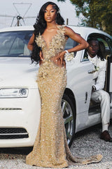 Glamorous Champagne Crystal Appliques Sleeveless Prom Dress Glamorous Champagne Crystal Appliques Sleeveless Prom Dress