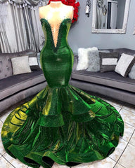 Glamorous Green Sequins Sheer Tulle Sleeveless Prom Dress with Beadings Glamorous Green Sequins Sheer Tulle Sleeveless Prom Dress with Beadings