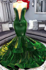 Glamorous Green Sequins Sheer Tulle Sleeveless Prom Dress with Beadings Glamorous Green Sequins Sheer Tulle Sleeveless Prom Dress with Beadings