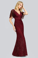 Glamorous Green Short Sleeve Prom Dress Long Mermaid Evening Gowns With Beadings Glamorous Green Short Sleeve Prom Dress Long Mermaid Evening Gowns With Beadings