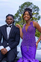 Glamorous Mermaid Purple Sleeveless Crystal Sexy Prom Dress Glamorous Mermaid Purple Sleeveless Crystal Sexy Prom Dress