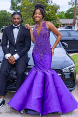 Glamorous Mermaid Purple Sleeveless Crystal Sexy Prom Dress Glamorous Mermaid Purple Sleeveless Crystal Sexy Prom Dress
