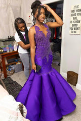 Glamorous Mermaid Purple Sleeveless Crystal Sexy Prom Dress Glamorous Mermaid Purple Sleeveless Crystal Sexy Prom Dress