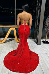Glamorous Red Mermaid Strapless Sequins Appliques Prom Dress Glamorous Red Mermaid Strapless Sequins Appliques Prom Dress
