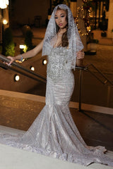 Glamorous Silver Strapless Mermaid Crystal Prom Dress Glamorous Silver Strapless Mermaid Crystal Prom Dress