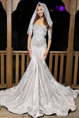 Glamorous Silver Strapless Mermaid Crystal Prom Dress Glamorous Silver Strapless Mermaid Crystal Prom Dress