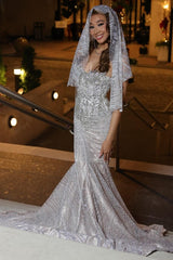 Glamorous Silver Strapless Mermaid Crystal Prom Dress Glamorous Silver Strapless Mermaid Crystal Prom Dress
