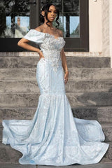 Glamorous Sky Blue One Shoulder Mermaid Lace Up Prom Dress Glamorous Sky Blue One Shoulder Mermaid Lace Up Prom Dress
