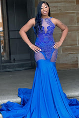 Gorgeous Royal Blue Jewel Crystal Mermaid Sleeveless Prom Dress Gorgeous Royal Blue Jewel Crystal Mermaid Sleeveless Prom Dress