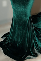 Green Velvet Mermaid Beadings Sheer Tulle Sexy Prom Dress Green Velvet Mermaid Beadings Sheer Tulle Sexy Prom Dress