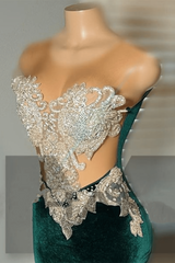Green Velvet Mermaid Beadings Sheer Tulle Sexy Prom Dress Green Velvet Mermaid Beadings Sheer Tulle Sexy Prom Dress