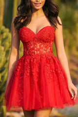 A line Sweetheart Lace Sticker Red Short Homecoming Dress A line Sweetheart Lace Sticker Red Short Homecoming Dress
