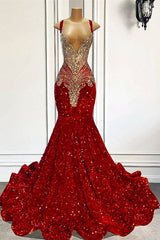 Hot Red Sequins Mermaid Crystal Straps Chic Prom Dress Hot Red Sequins Mermaid Crystal Straps Chic Prom Dress