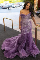 Lilac Modern One Shoulder Ruffles Front Slit Prom Dress Lilac Modern One Shoulder Ruffles Front Slit Prom Dress