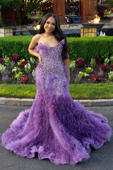 Lilac Modern One Shoulder Ruffles Front Slit Prom Dress Lilac Modern One Shoulder Ruffles Front Slit Prom Dress