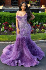 Lilac Modern One Shoulder Ruffles Front Slit Prom Dress Lilac Modern One Shoulder Ruffles Front Slit Prom Dress