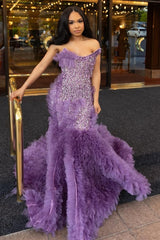 Lilac Modern One Shoulder Ruffles Front Slit Prom Dress Lilac Modern One Shoulder Ruffles Front Slit Prom Dress