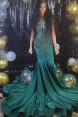 Newest Dark Green Crystal Mermaid Prom Dresses with Beadings Newest Dark Green Crystal Mermaid Prom Dresses with Beadings