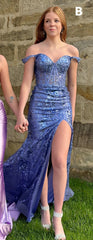 Style B, Off The Shoulder Blue Lace Split Prom Dress, AST1511 Style B, Off The Shoulder Blue Lace Split Prom Dress, AST1511