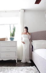 Strapless Long Sleeve A-Line Maternity Lace Wedding Dress with Train Strapless Long Sleeve A-Line Maternity Lace Wedding Dress with Train