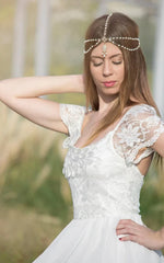 Scoop Cap Sleeves Backless Long Chiffon Lace Appliques Wedding Dress withTrain Scoop Cap Sleeves Backless Long Chiffon Lace Appliques Wedding Dress withTrain