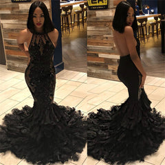 Sexy Black Halter Backless Tulle Prom Dress with Beadings Sexy Black Halter Backless Tulle Prom Dress with Beadings