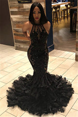 Sexy Black Halter Backless Tulle Prom Dress with Beadings Sexy Black Halter Backless Tulle Prom Dress with Beadings