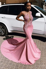 Sexy Mermaid Appliques Mermaid Sheer Tulle Sleeveless Prom Dresses Sexy Mermaid Appliques Mermaid Sheer Tulle Sleeveless Prom Dresses