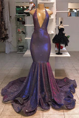 Sexy Purple Deep V-Neck Halter Sequins Mermaid Prom Dress Sexy Purple Deep V-Neck Halter Sequins Mermaid Prom Dress