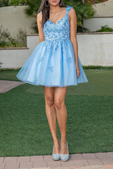 A-line V-neck lace sticker short Homecoming dress A-line V-neck lace sticker short Homecoming dress