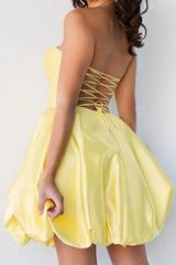 A line Sweetheart Satin Yellow Cute Homecoming Dress A line Sweetheart Satin Yellow Cute Homecoming Dress