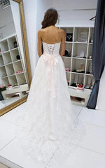 Strapless A-Line Lace Wedding Dress With Beading on Waist Strapless A-Line Lace Wedding Dress With Beading on Waist
