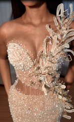 Stunning Long Mermaid Sweetheart Front Slit Prom Dress with Beaded Flowers Stunning Long Mermaid Sweetheart Front Slit Prom Dress with Beaded Flowers