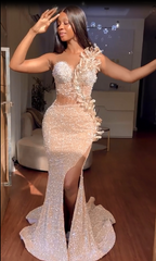Stunning Long Mermaid Sweetheart Front Slit Prom Dress with Beaded Flowers Stunning Long Mermaid Sweetheart Front Slit Prom Dress with Beaded Flowers