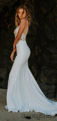 Mermaid Sexy V-neck Lace Open Back Wedding Dresses,DB10257 Mermaid Sexy V-neck Lace Open Back Wedding Dresses,DB10257