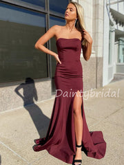Sexy Straight Side Slit Satin Mermaid Long Prom Dresses Evening Dresses.DB10547 Sexy Straight Side Slit Satin Mermaid Long Prom Dresses Evening Dresses.DB10547