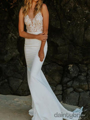 Mermaid Sexy V-neck Lace Open Back Wedding Dresses,DB10257 Mermaid Sexy V-neck Lace Open Back Wedding Dresses,DB10257