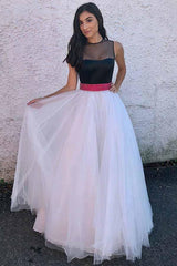 Colored A-line/Princess Illusion Tulle & Satin Sleeveless Prom Dresses Colored A-line/Princess Illusion Tulle & Satin Sleeveless Prom Dresses