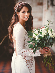 Long Sleeve See Through Lace Open Back Mermaid With Train Wedding Dresses,DB0162 Long Sleeve See Through Lace Open Back Mermaid With Train Wedding Dresses,DB0162