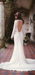Long Sleeve See Through Lace Open Back Mermaid With Train Wedding Dresses,DB0162 Long Sleeve See Through Lace Open Back Mermaid With Train Wedding Dresses,DB0162