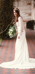 Long Sleeve See Through Lace Open Back Mermaid With Train Wedding Dresses,DB0162 Long Sleeve See Through Lace Open Back Mermaid With Train Wedding Dresses,DB0162