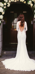 Long Sleeve See Through Lace Open Back Mermaid With Train Wedding Dresses,DB0162 Long Sleeve See Through Lace Open Back Mermaid With Train Wedding Dresses,DB0162