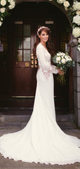 Long Sleeve See Through Lace Open Back Mermaid With Train Wedding Dresses,DB0162 Long Sleeve See Through Lace Open Back Mermaid With Train Wedding Dresses,DB0162