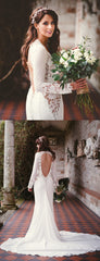 Long Sleeve See Through Lace Open Back Mermaid With Train Wedding Dresses,DB0162 Long Sleeve See Through Lace Open Back Mermaid With Train Wedding Dresses,DB0162