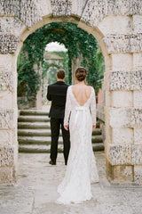 Princess Long Sleeves Mermaid Ivory Lace Wedding Dress