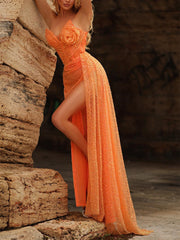 Sheath/Column Strapless Floor-Length Prom Dresses Sparkly Sexy