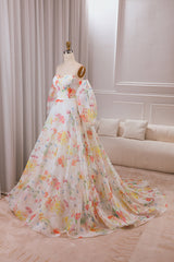 Ball-Gown/Princess Ivory Flower Sweep Train Wedding Dress with Half Sleeves Prom Dresses