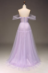 Lilac A Line Long Corset Prom Dress Off Shoulder